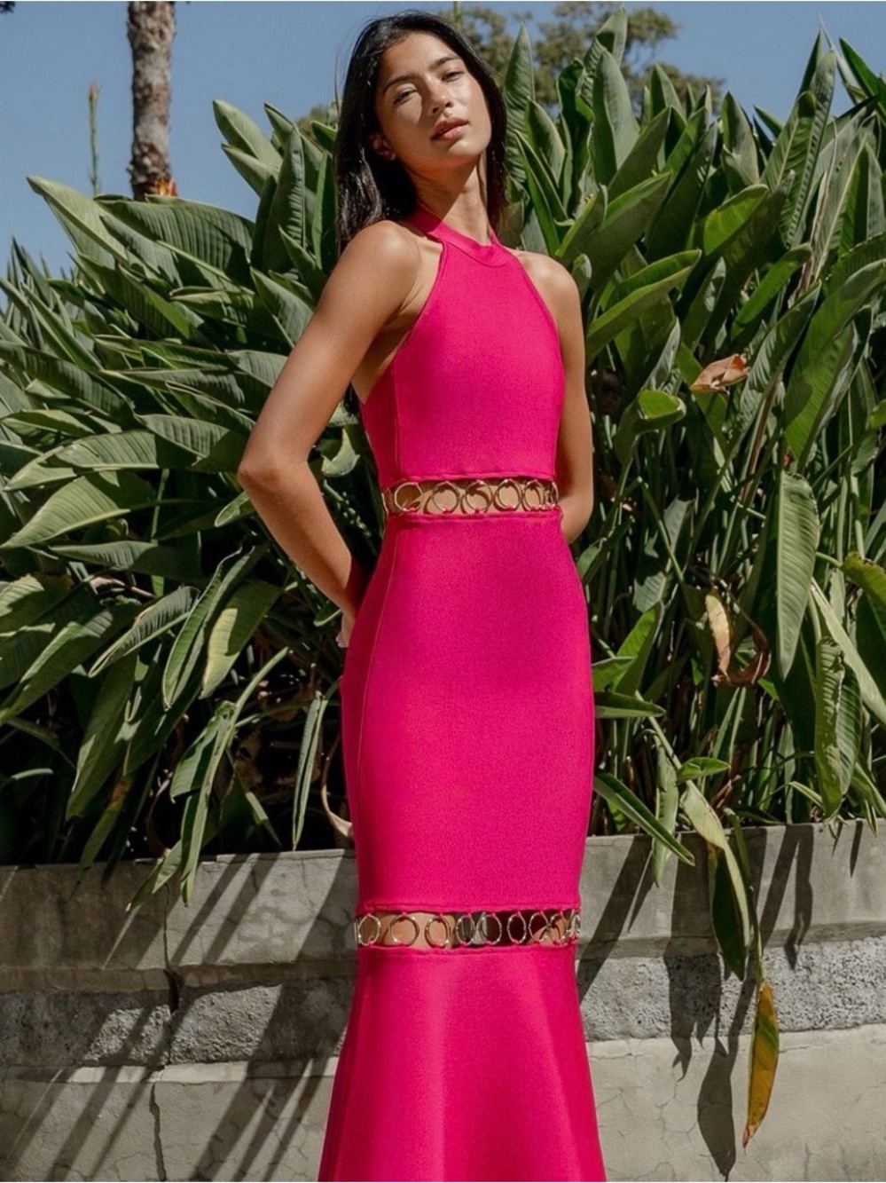 Elliatt Naomi Halter Gown Raspberry Pink Dinner Wedding Guest Dress Size S NWT